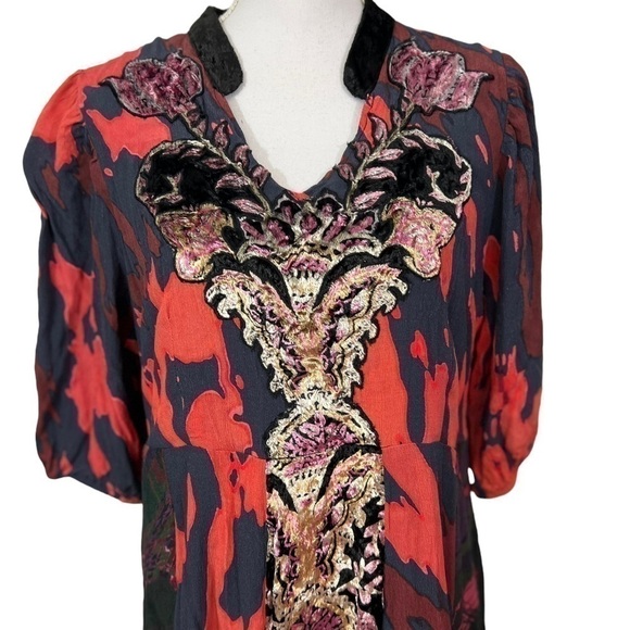 Soft Surroundings Midi Dress 18p Boho Cottagecore Festival Lined Velvet Trim - Picture 3 of 12